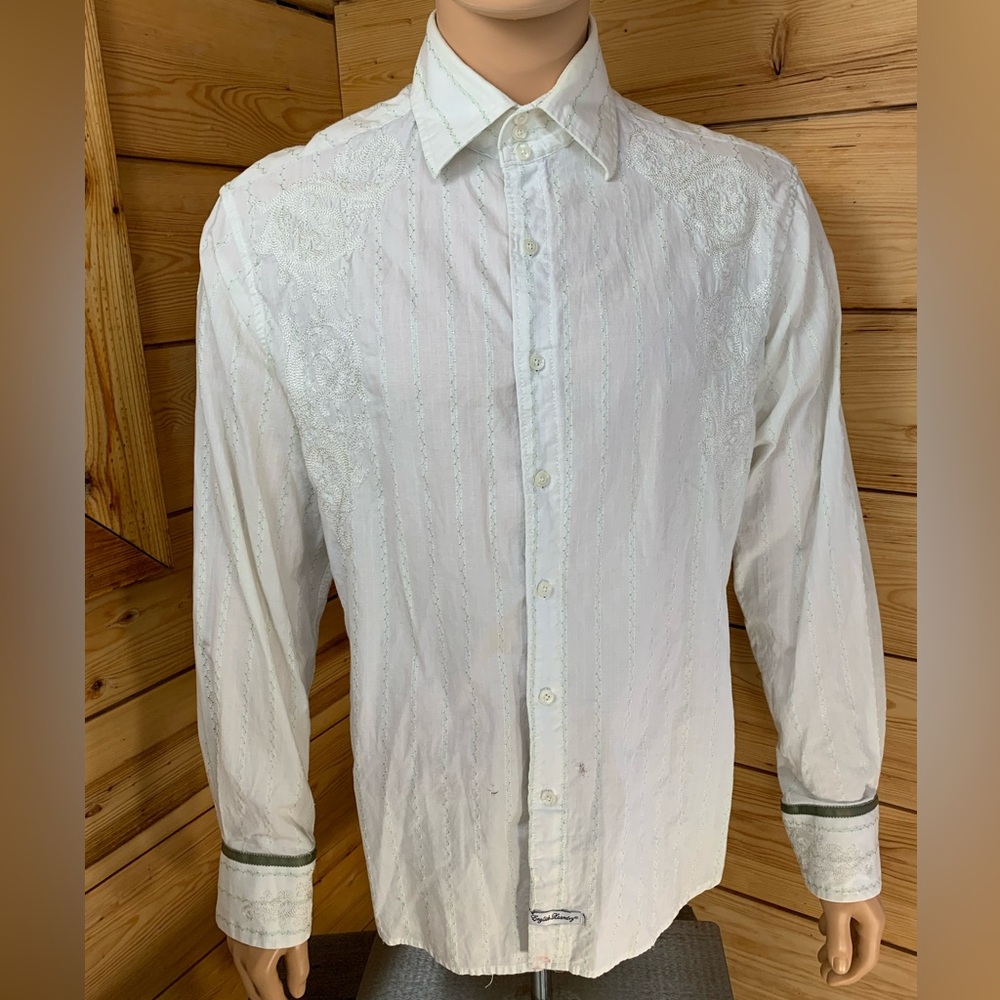 Pale Mint Green Opalescent Embroidered Dress Shirt Mens XL English Laundry